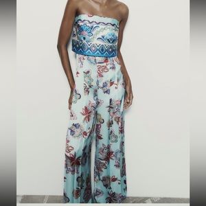 ZARA- STRAPLESS PRINTED JUMPSUIT